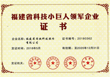 福建省科技幼巨人领军企业证书